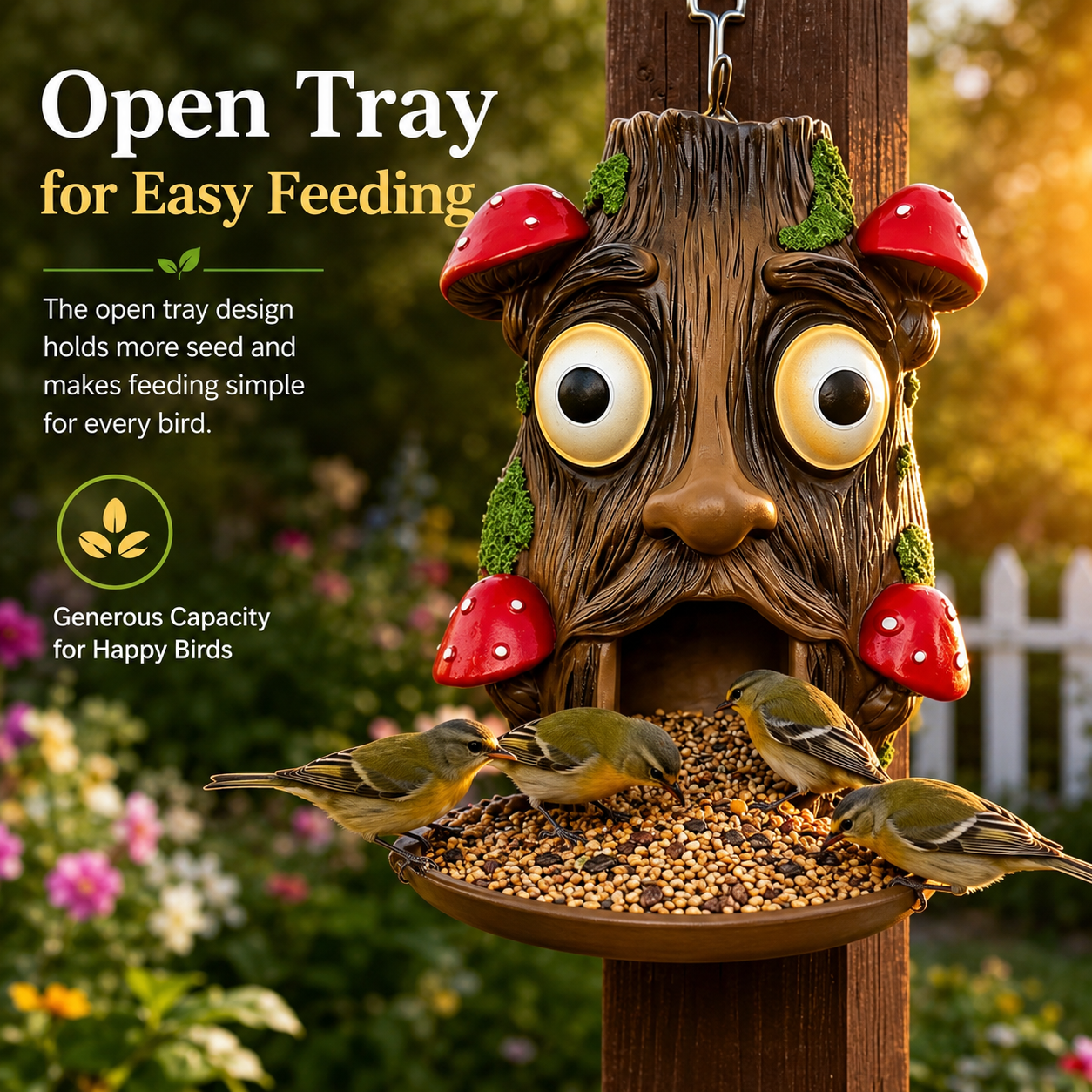 Whimsical Hanging Bird Feeder – Tree Face & Owl Garden Décor Feeder for Backyard Bird Watching
