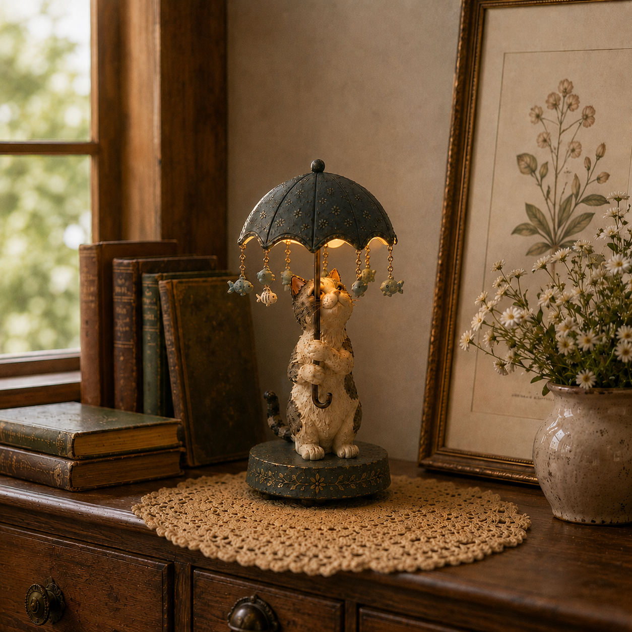 🎁Vintage Rotating Umbrella Animal Lamp
