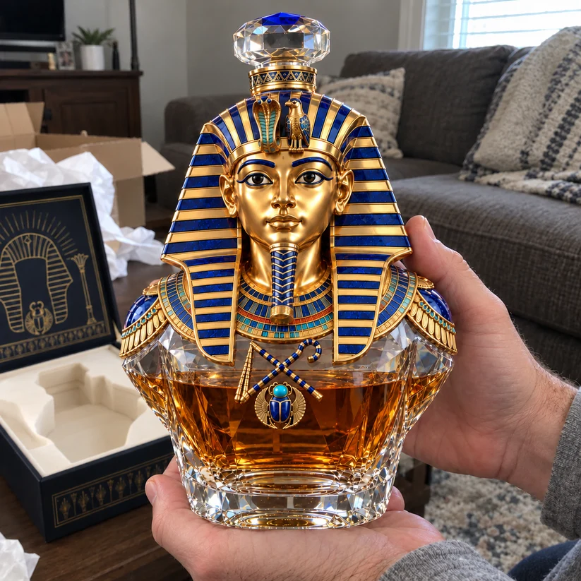 👑 Tutankhamun Pharaoh Whiskey Decanter – Ancient Egyptian Golden Mask Inspired Collectible Bottle