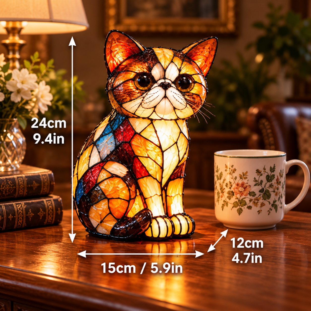 🐱 Stained Glass Cat Lamp – Tiffany-Style Decorative Light & Unique Gift for Cat Lovers