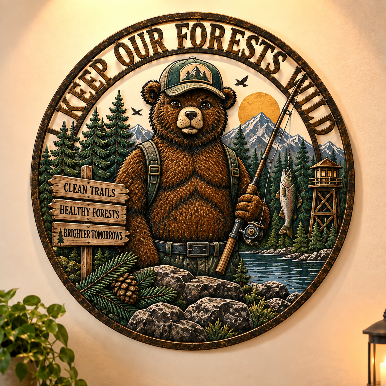 🐻 Rustic Forest Bear Metal Wall Art