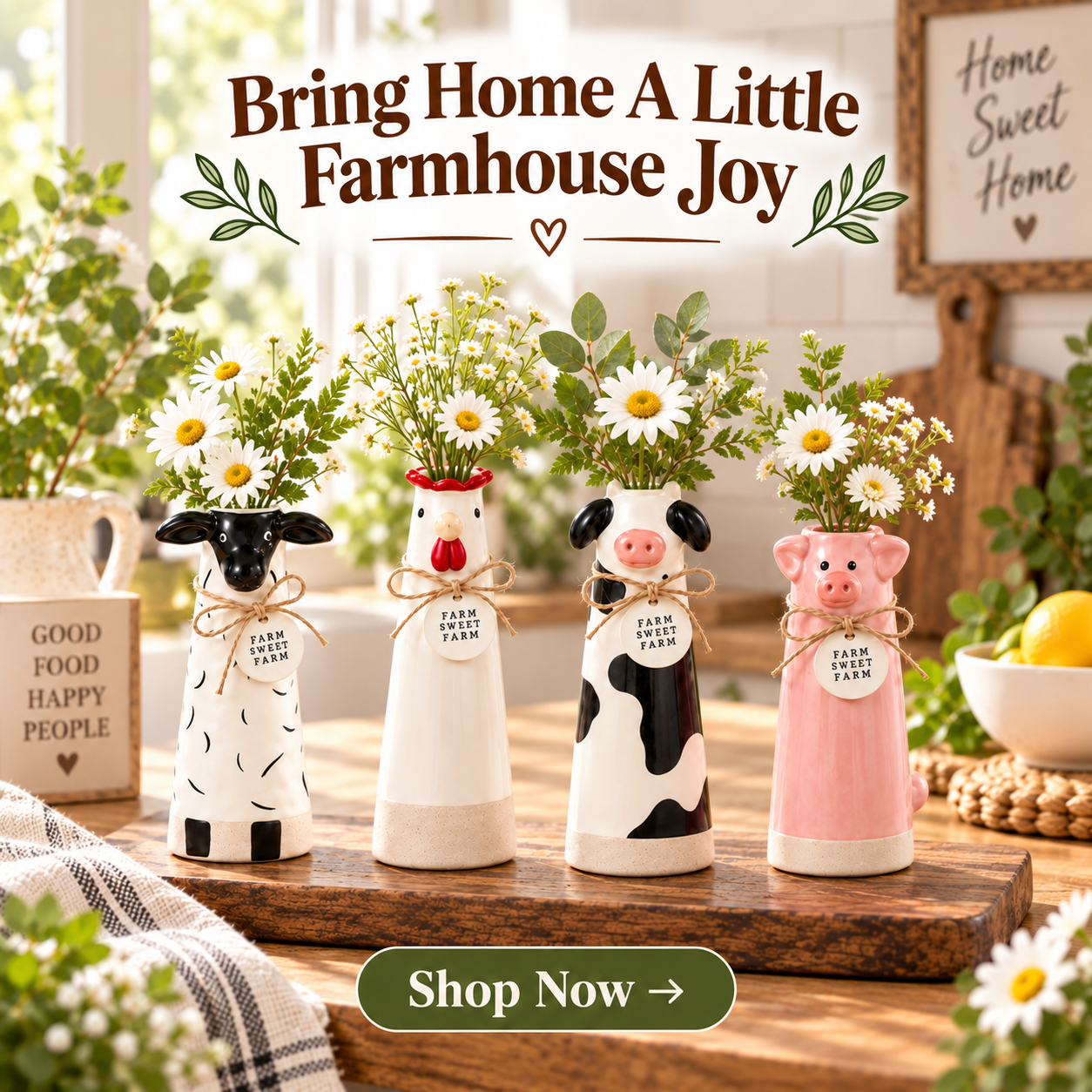 Whimsical Farmhouse Animal Bud Vase