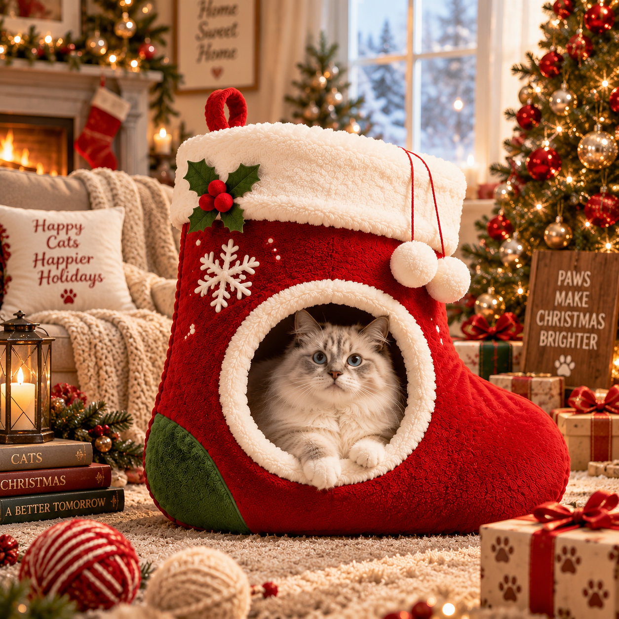 🎄 Christmas Stocking Cat Cave Bed