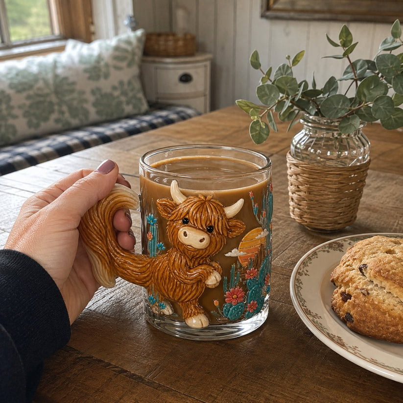 🐾 Whimsical 3D Animal Sculpted Glass Mug Collection | 12oz Premium Clear Glass with Raised Animal Figures, Character-Specific Details & Playful Sculptural Accents ✨