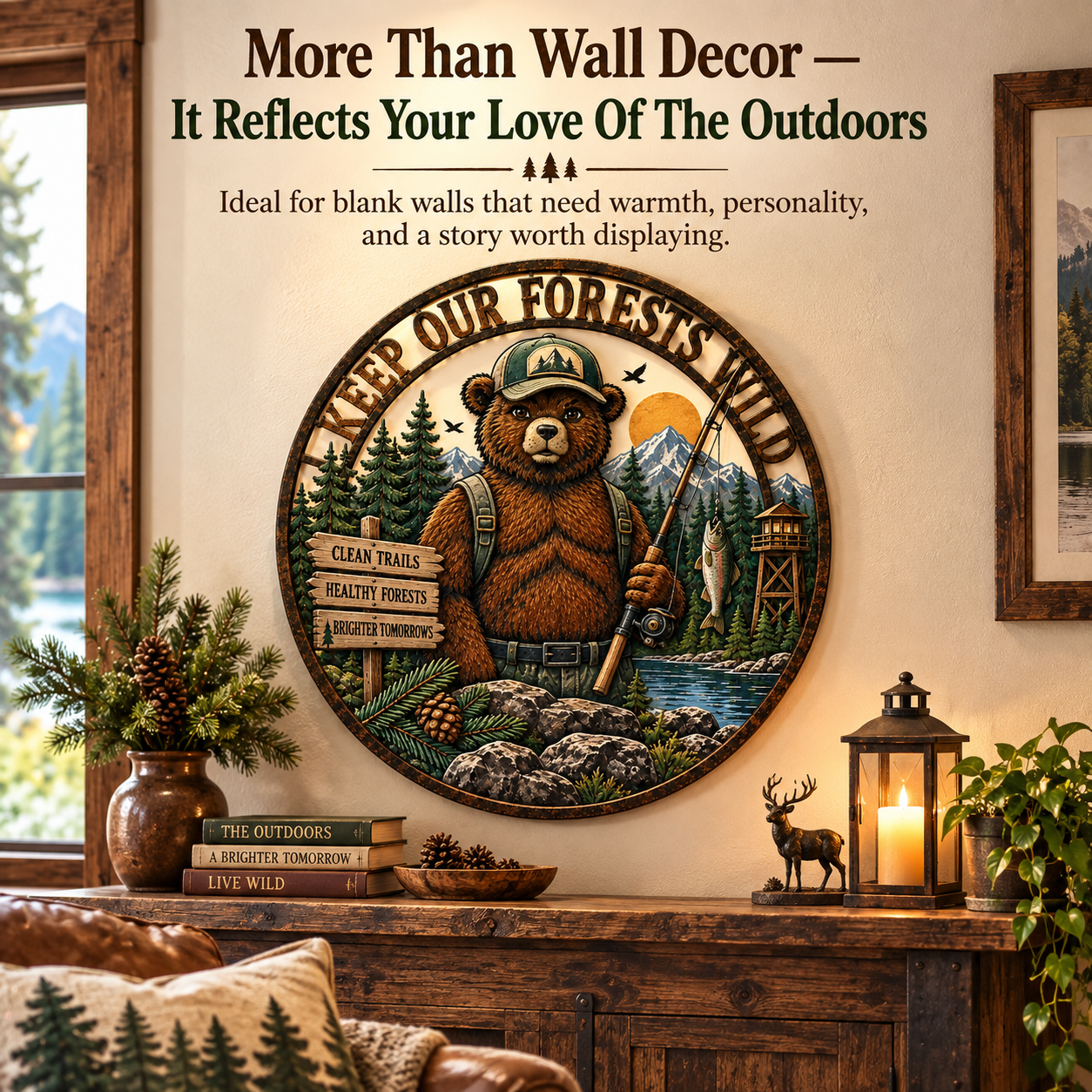 🐻 Rustic Forest Bear Metal Wall Art