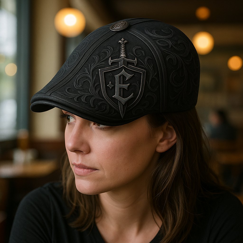 Crafted by Hand Embroidery-Knight’s Crest Flat Cap
