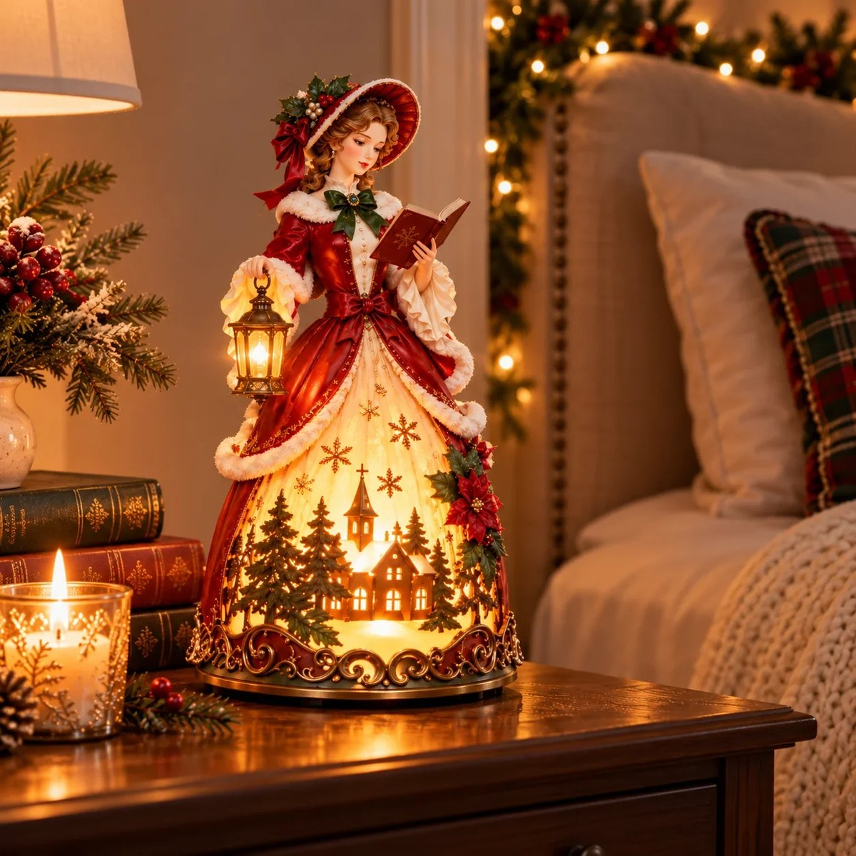 🎄 Victorian Christmas Caroler Lady Lamp – Lighted Holiday Tabletop Decor