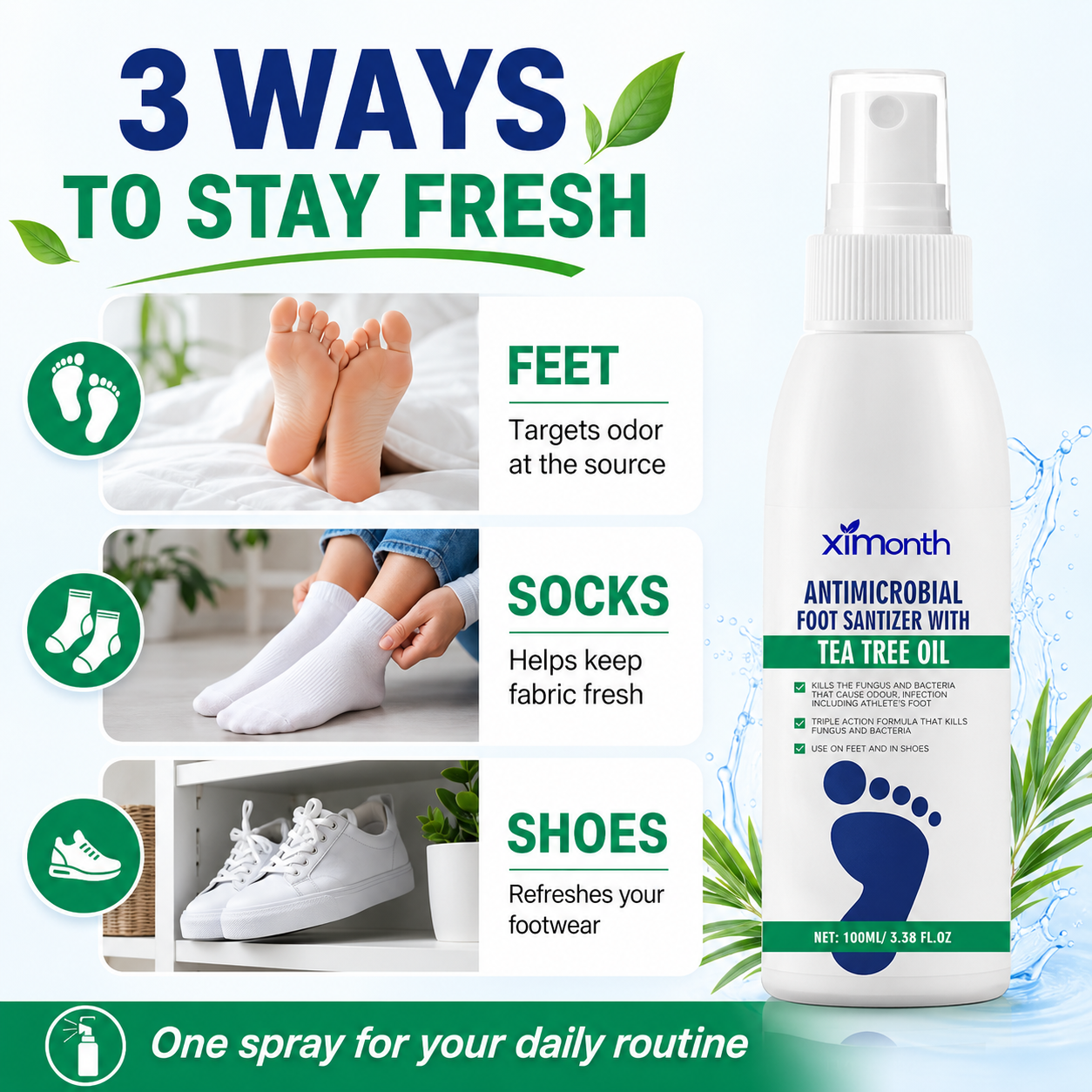🔥Tea Tree Oil Foot Spray,Plant-Powered Antimicrobial Foot & Shoe Sanitizer