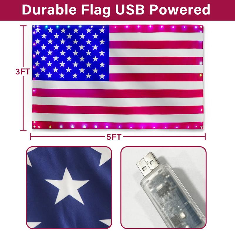 ✨3x5 FT American Flag Lights with App & Remote Control