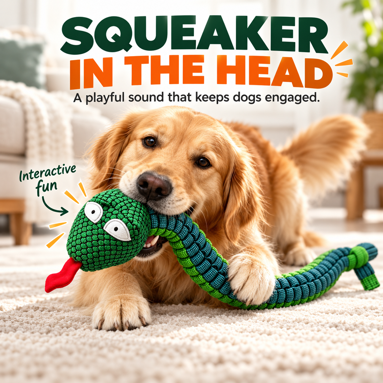 Tough Braided Snake Dog Toy – Squeaky, Chew-Resistant Tug Toy for Medium & Large Dogs