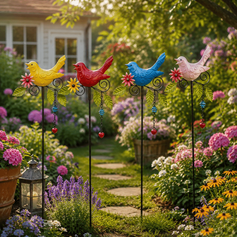 Metal Hummingbird Wind Chime Garden Stake – Hand-Painted, Playful Garden Art 39.4in🐦️✨