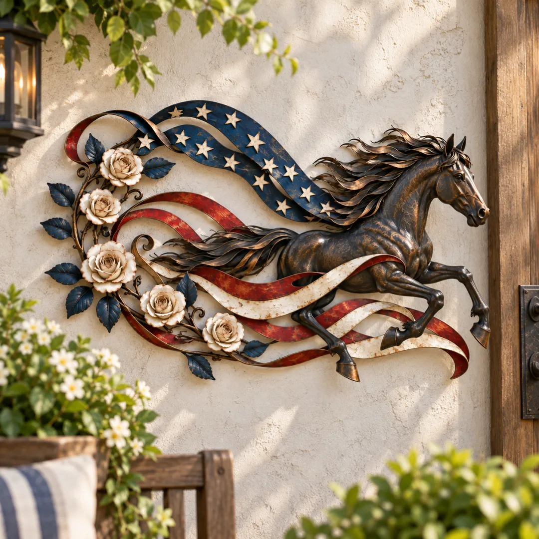 Patriotic Horse American Flag Metal Wall Decor