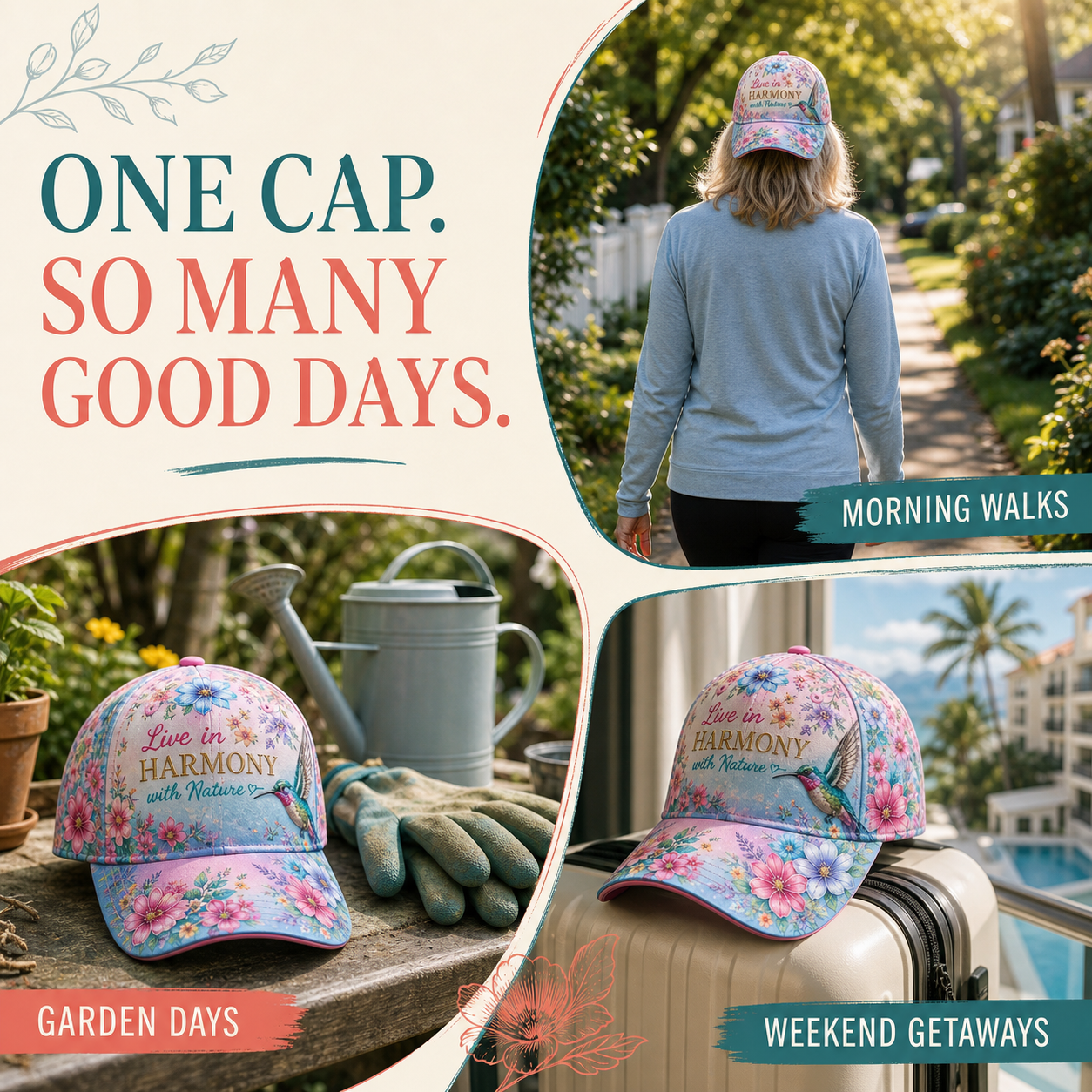 Bloom & Go Adjustable Floral Baseball Cap – Colorful Style for Every Sunny Day