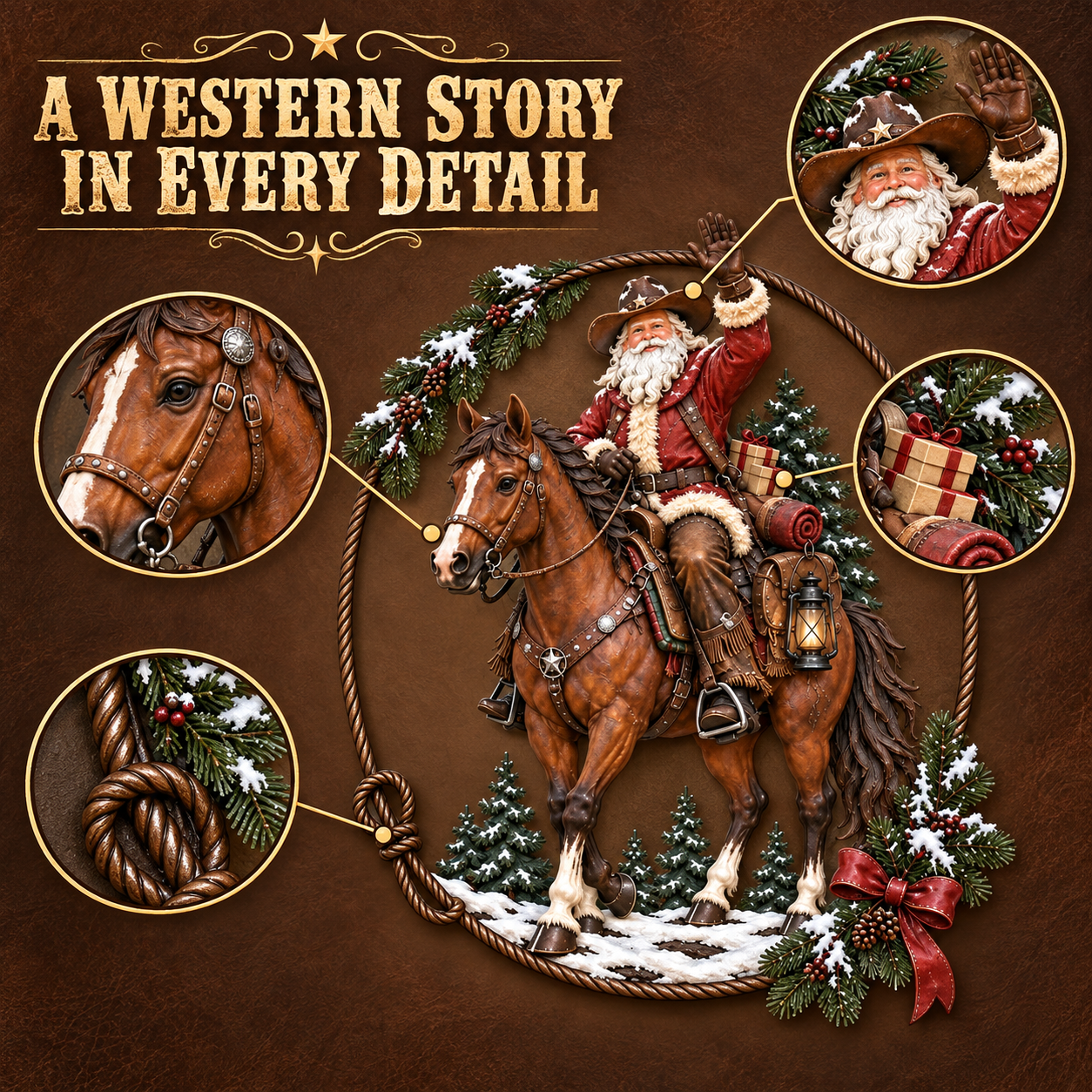 Western Cowboy Santa Metal Christmas Wall Décor