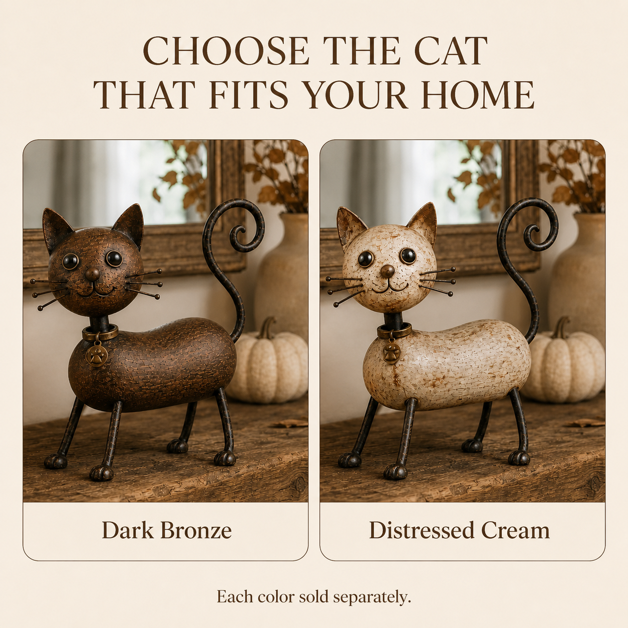 Whimsical Curled-Tail Cat Tabletop Figurine