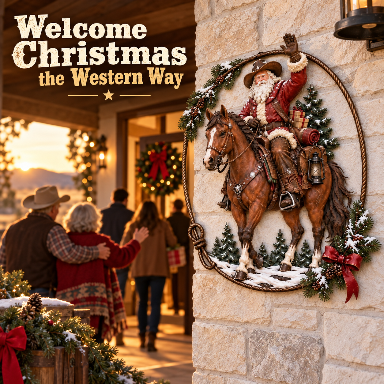 Western Cowboy Santa Metal Christmas Wall Décor