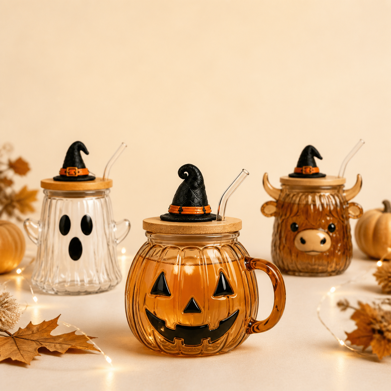 Halloween Character Straw Cup with Witch Hat Lid