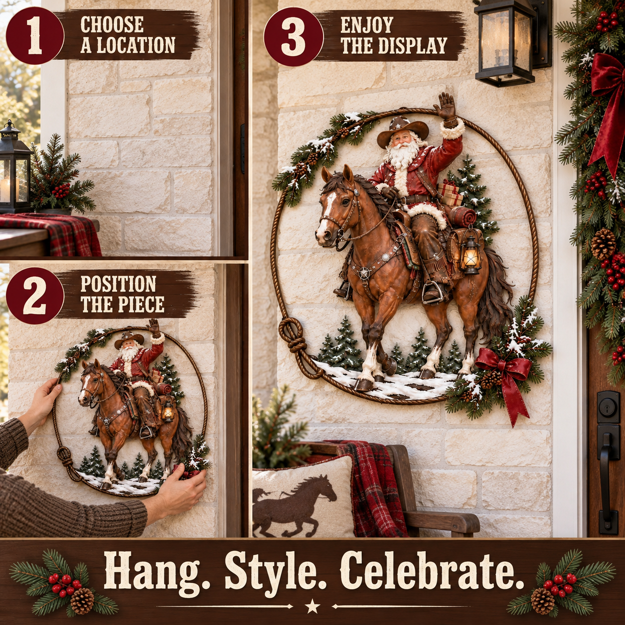 Western Cowboy Santa Metal Christmas Wall Décor