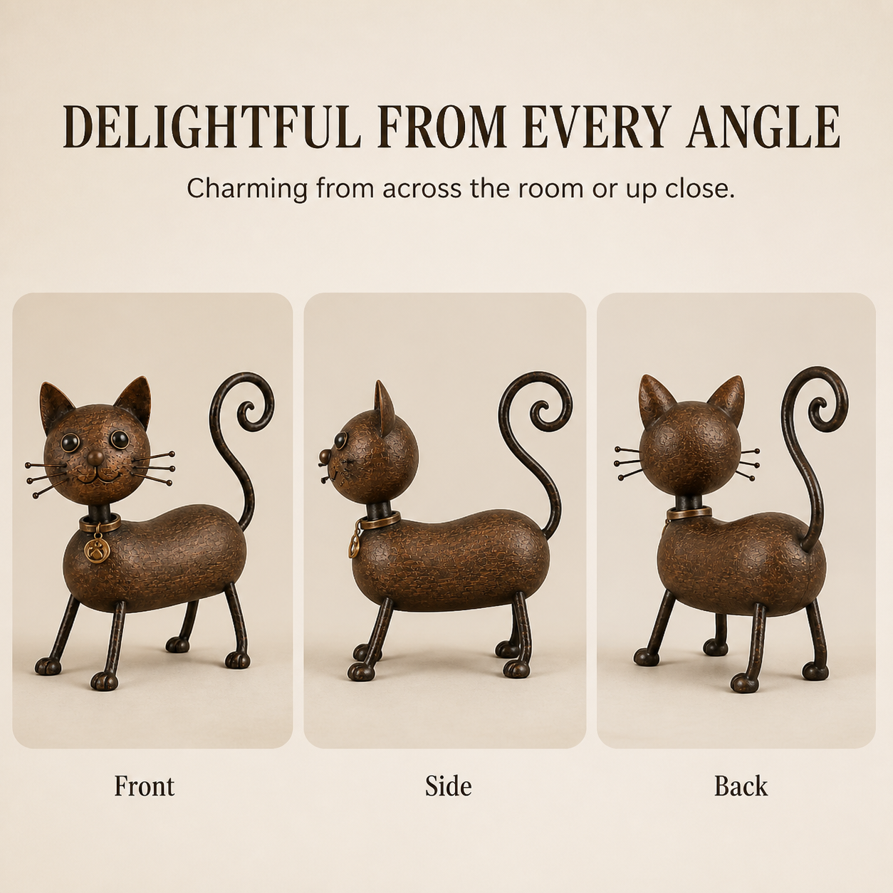 Whimsical Curled-Tail Cat Tabletop Figurine