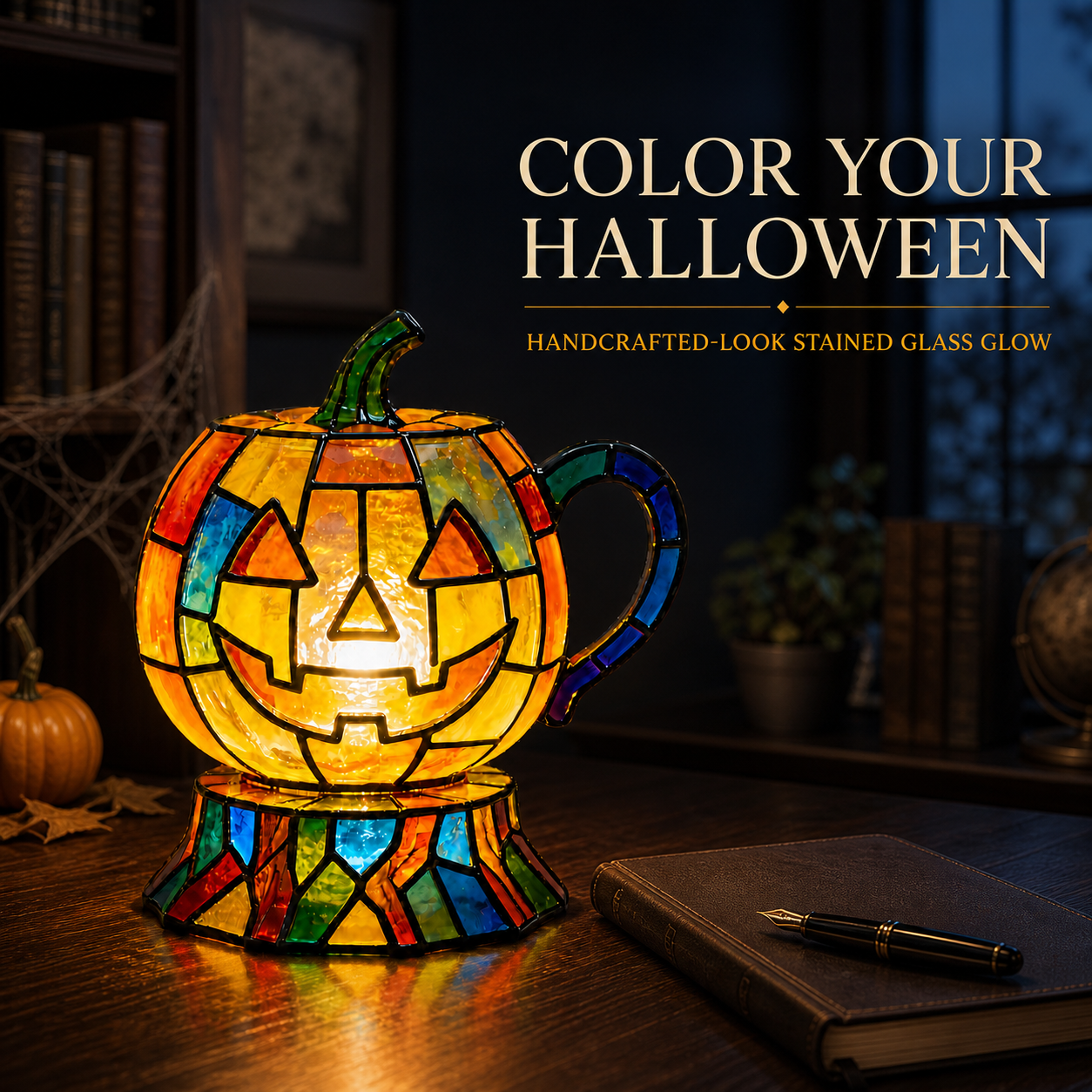 🎃 Halloween Stained Glass Pumpkin Lamp