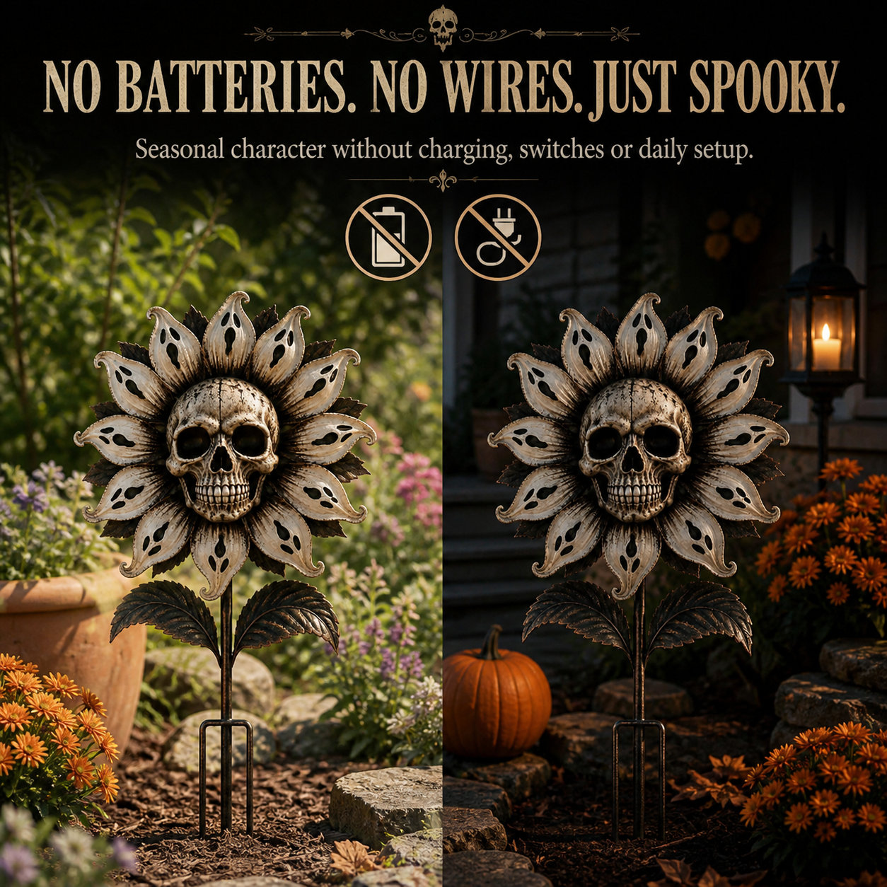 Skeleton Sunflower Halloween Garden Stake