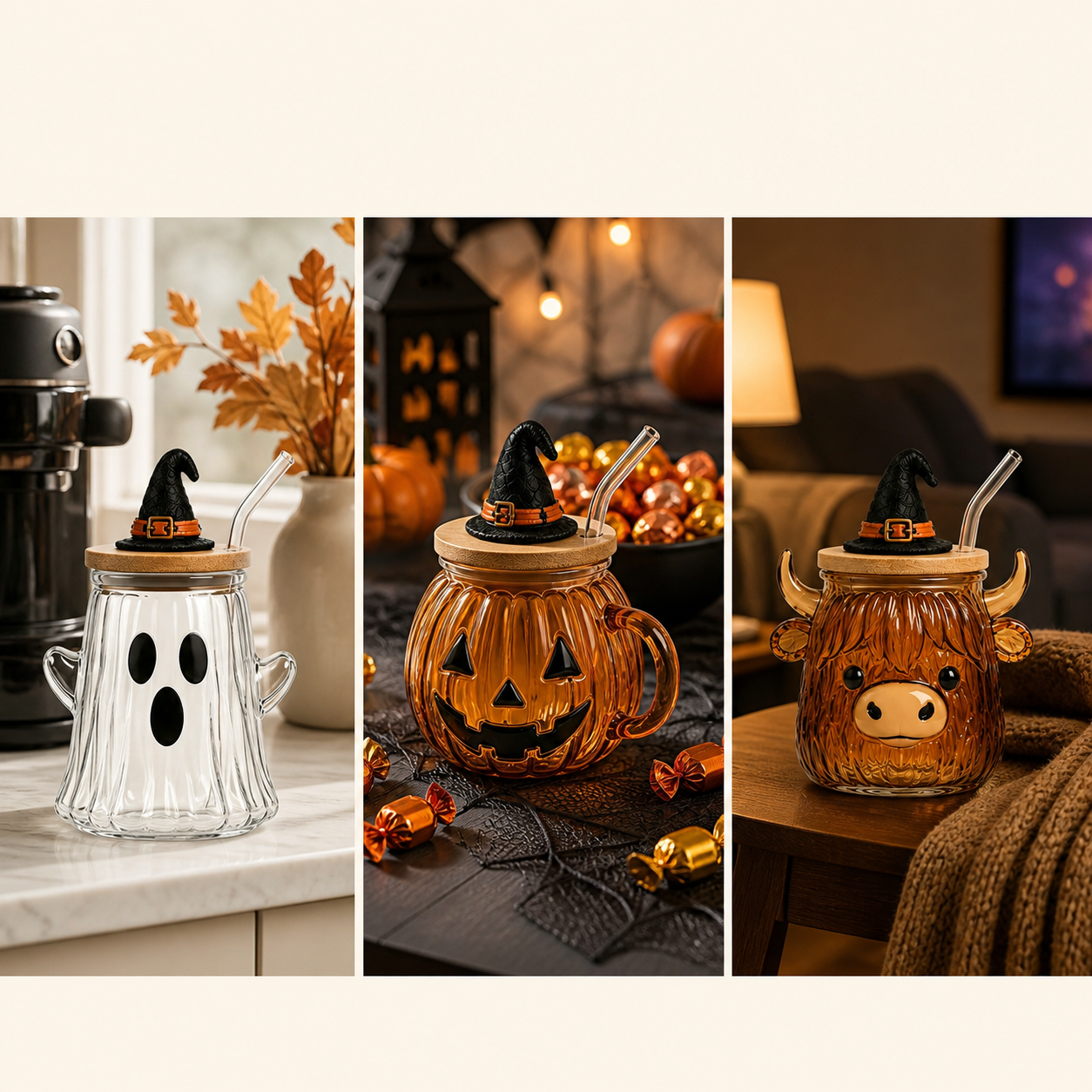 Halloween Character Straw Cup with Witch Hat Lid