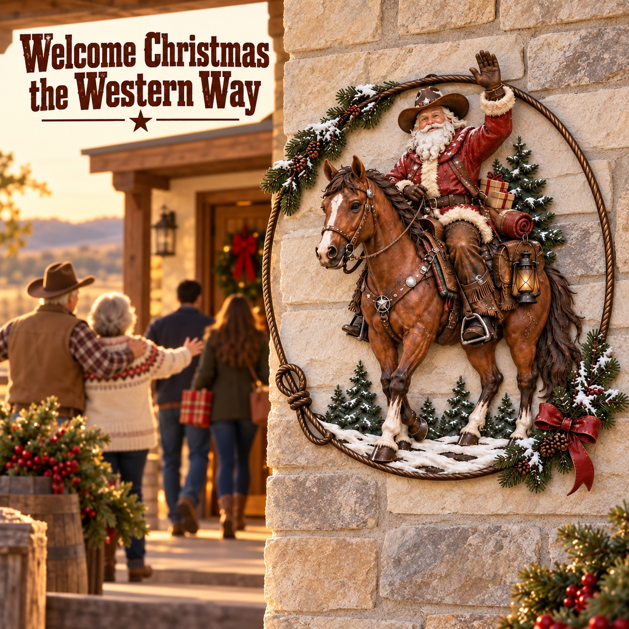 Western Cowboy Santa Metal Christmas Wall Décor