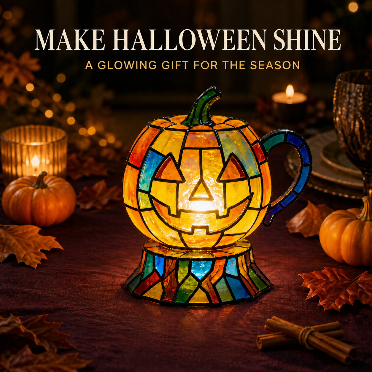 🎃 Halloween Stained Glass Pumpkin Lamp