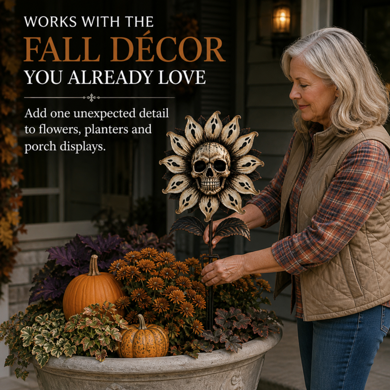 Skeleton Sunflower Halloween Garden Stake