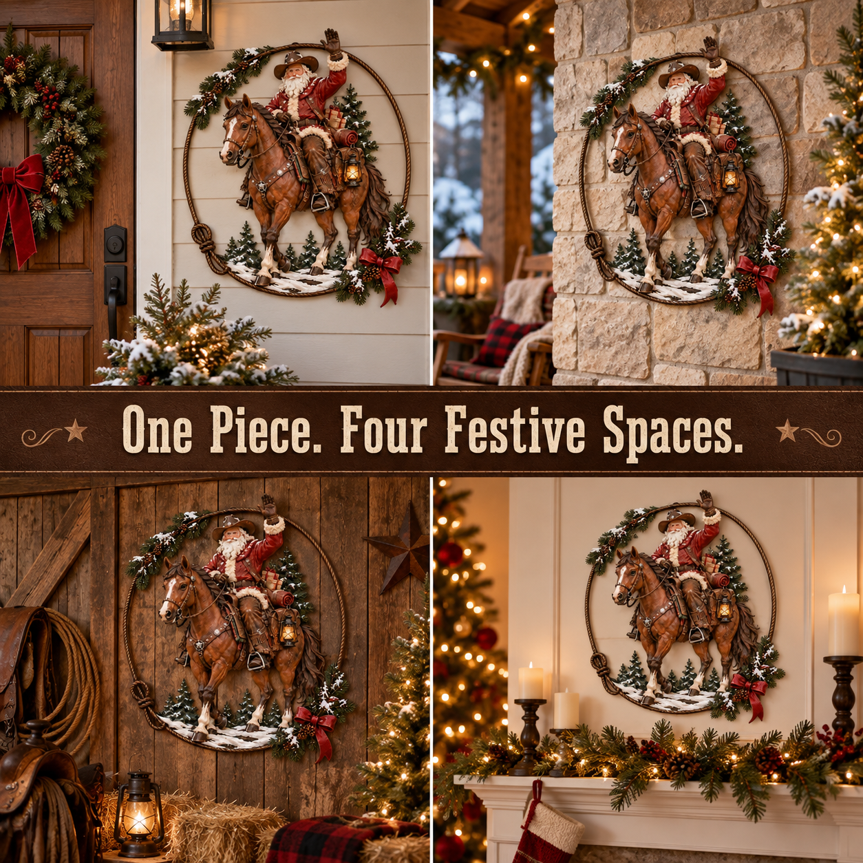 Western Cowboy Santa Metal Christmas Wall Décor