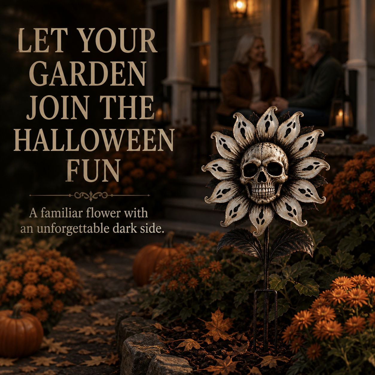 Skeleton Sunflower Halloween Garden Stake