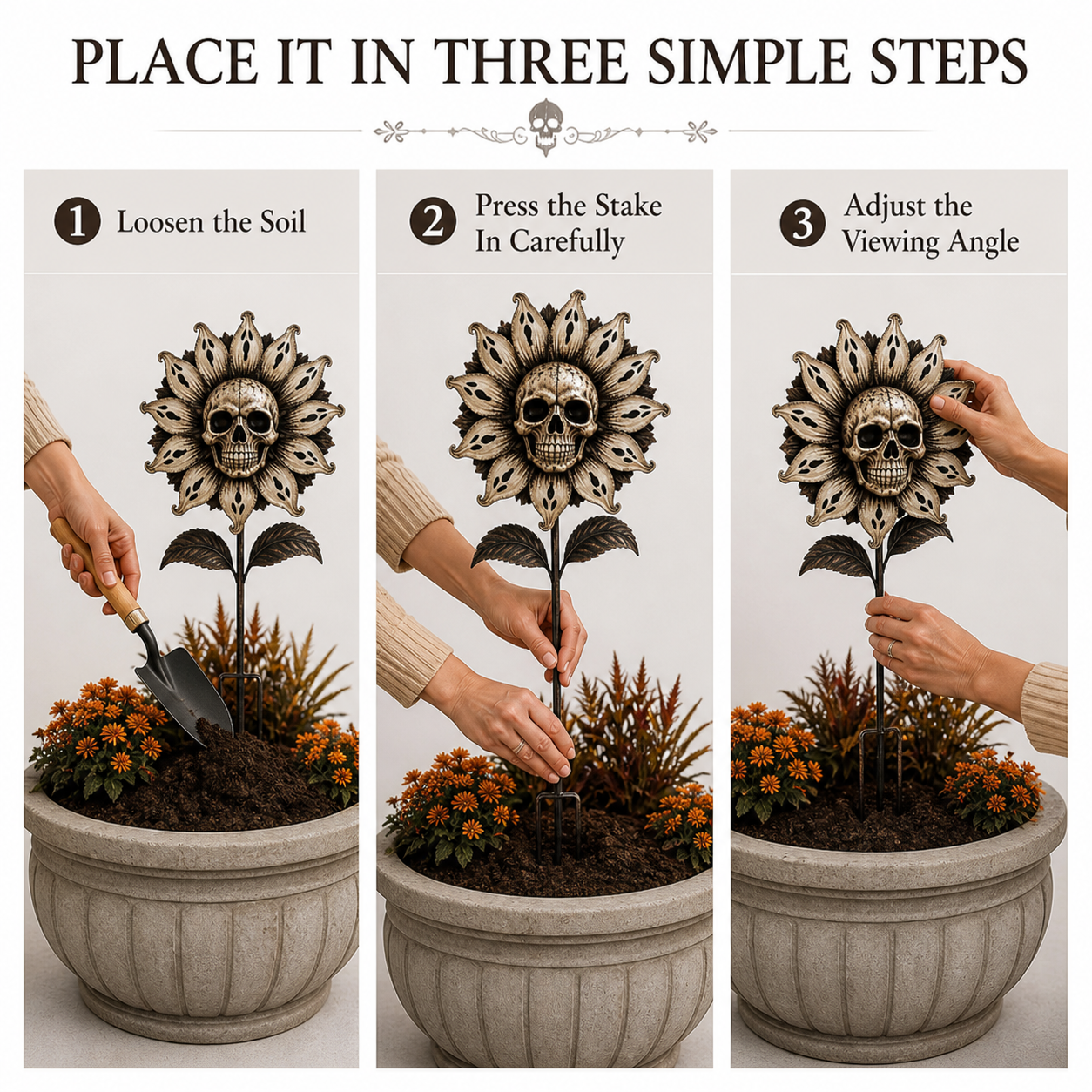 Skeleton Sunflower Halloween Garden Stake