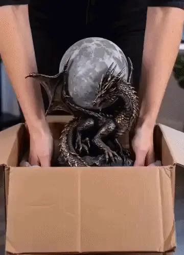 🐉 Gothic Dragon Moon Globe Statue Lamp