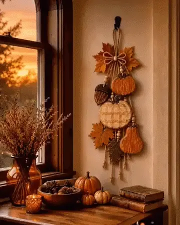 🔥HOT SALE🔥Rustic Wooden Pumpkin Door Hanging with Warm LED Lights
