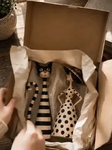 Vintage Cat & Lady Folk Art Figurine Set