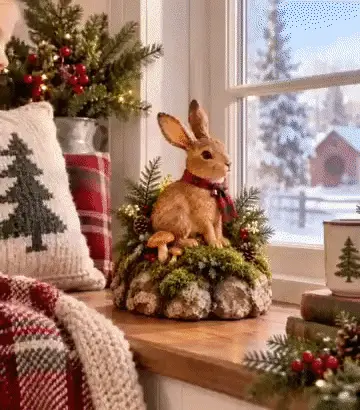 🐇Lighted Woodland Christmas Rabbit Figurine