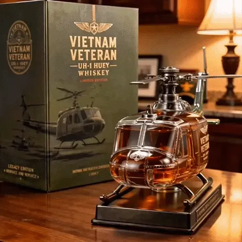 Vietnam War Veteran UH-1 Huey Helicopter Tribute Whiskey Decanter - 1965-1975 Limited Edition