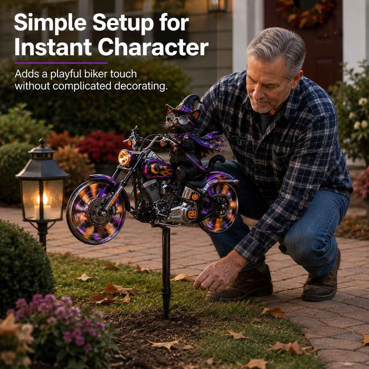 Spooky Motorcycle Garden Stake – Eye-Catching Halloween Yard Décor in 4 Character Styles