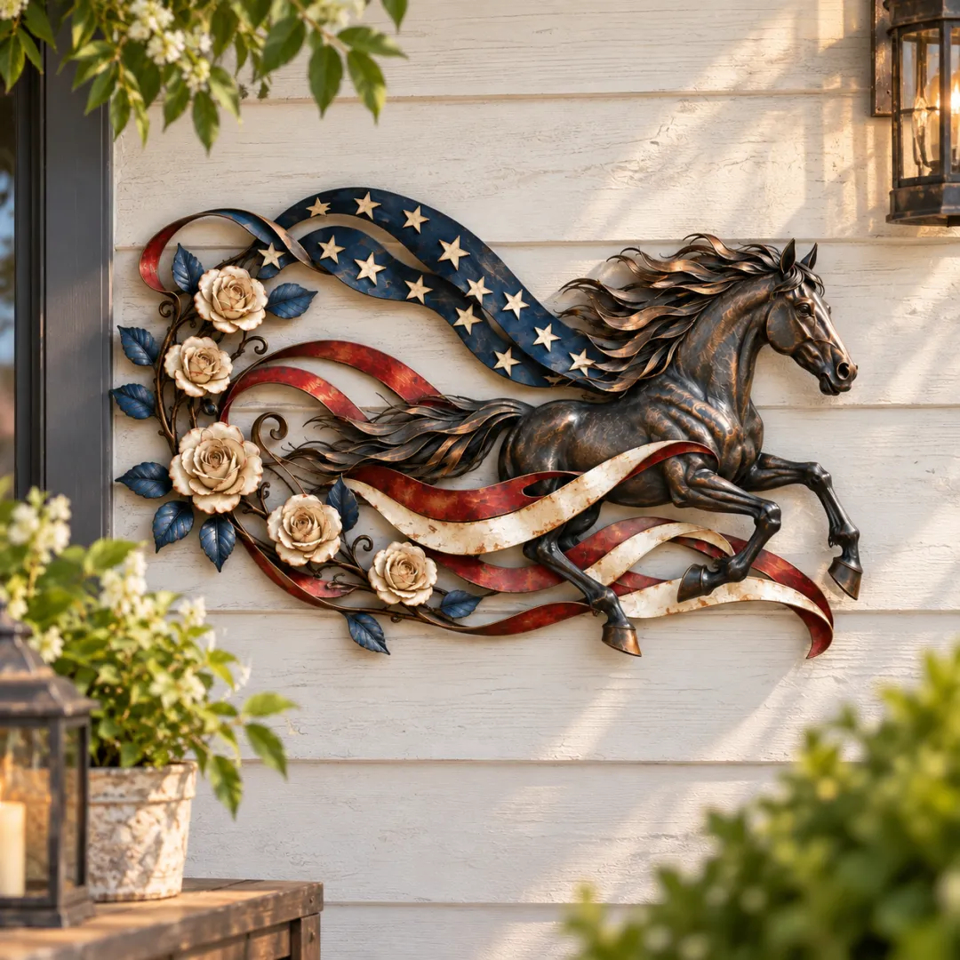 Patriotic Horse American Flag Metal Wall Decor