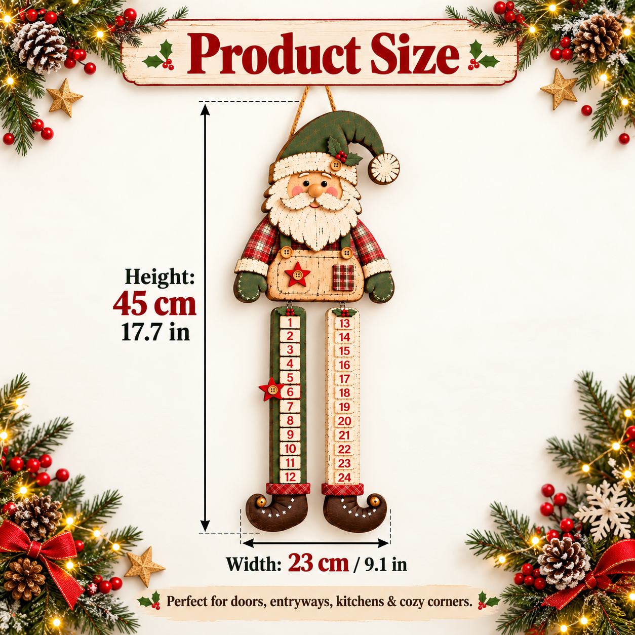 Rustic Wooden Santa Christmas Countdown Calendar