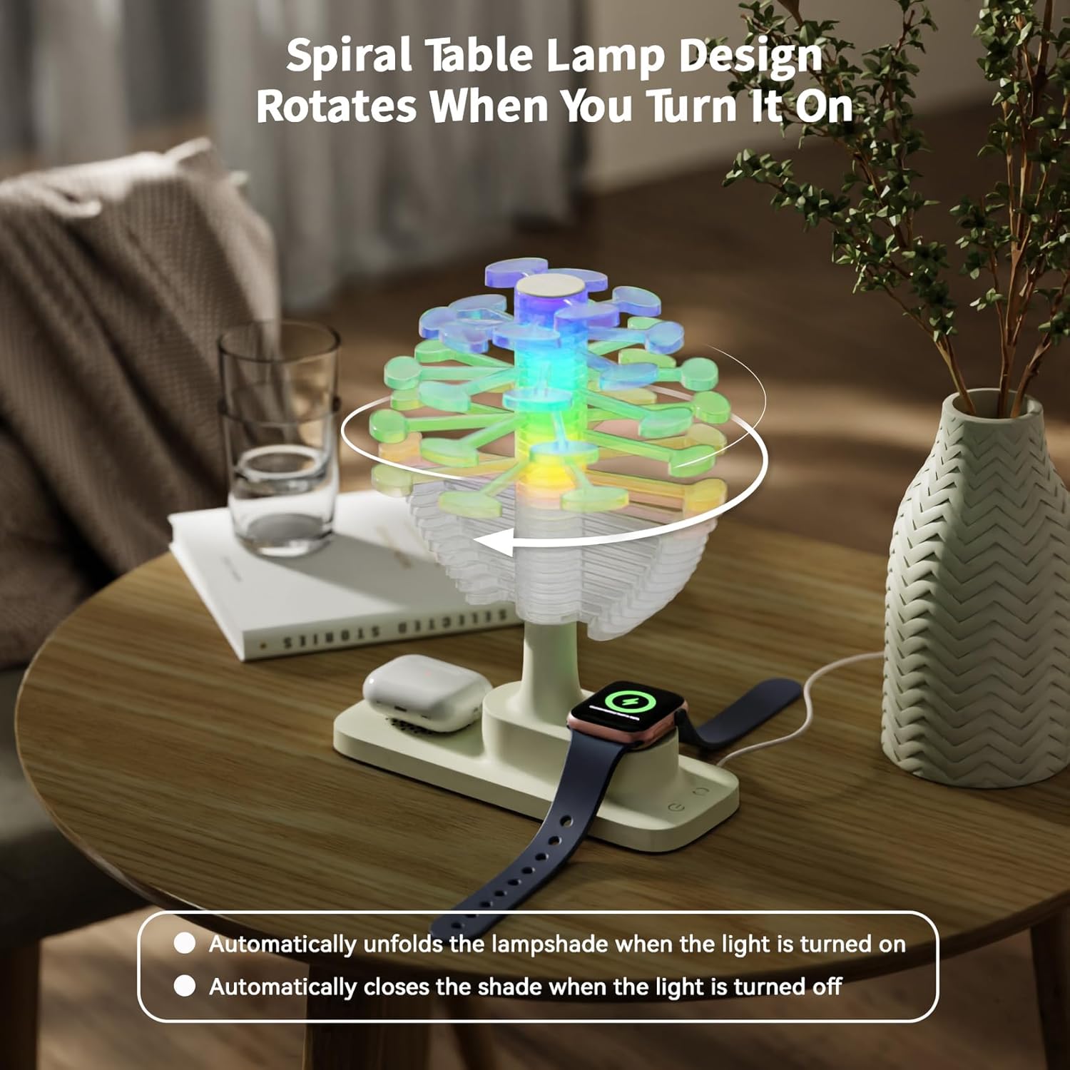 Rotating Spiral Tree Lamp – Wireless Charging & Dimmable Table Light