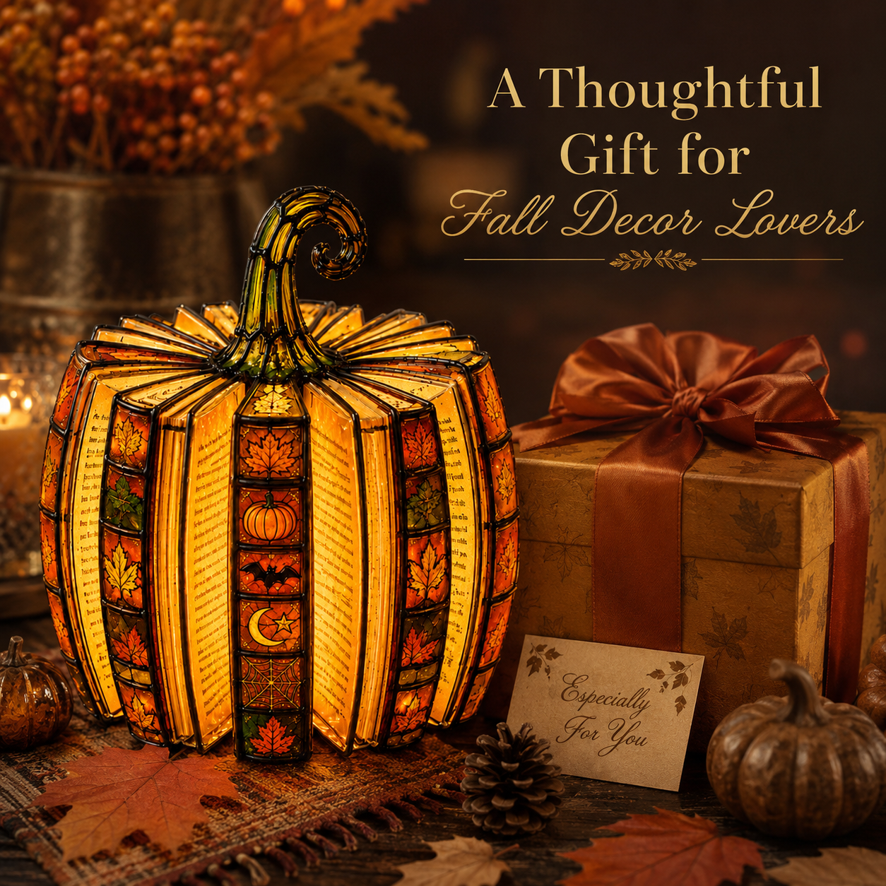 Halloween Pumpkin Book Lamp – A Cozy Fall Glow That Turns Any Corner Into a Seasonal Favorite