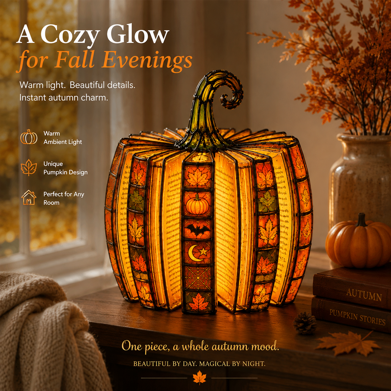 Halloween Pumpkin Book Lamp – A Cozy Fall Glow That Turns Any Corner Into a Seasonal Favorite