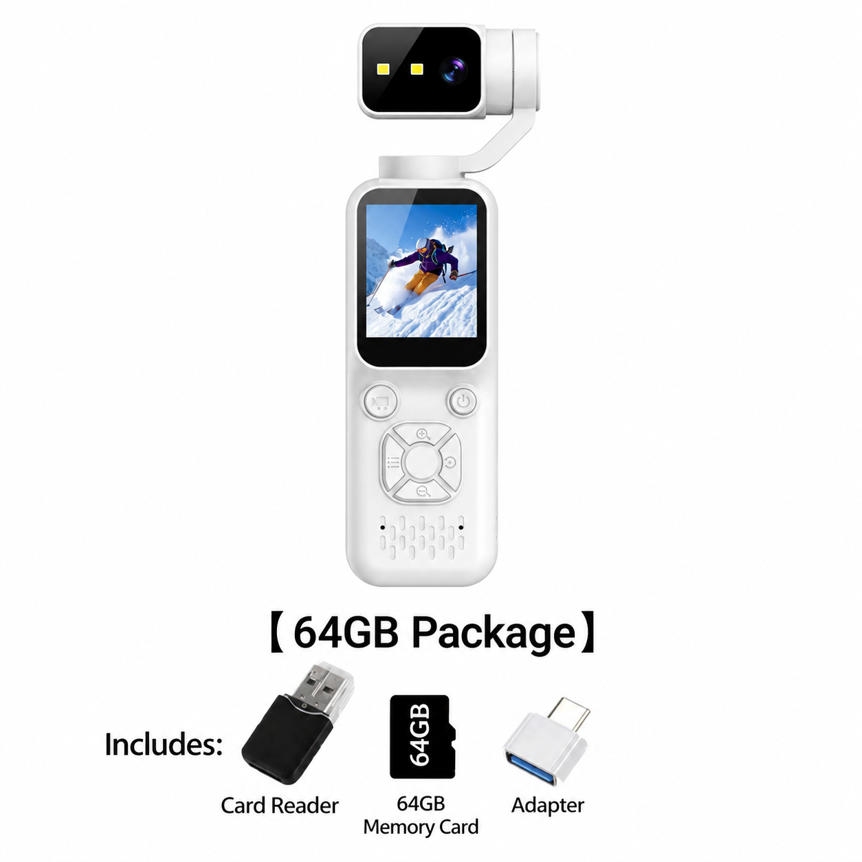 Pocket Handheld Action Camera with Built-In Display & Memory Kit