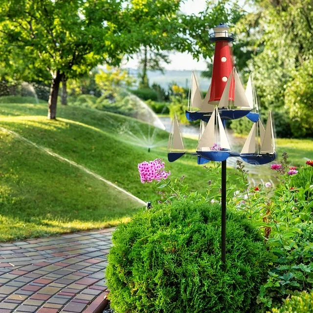 🔥Sailboat Windmill Metal Decorative Summer Lighthouse Wind Catcher Nautical Wind🔥