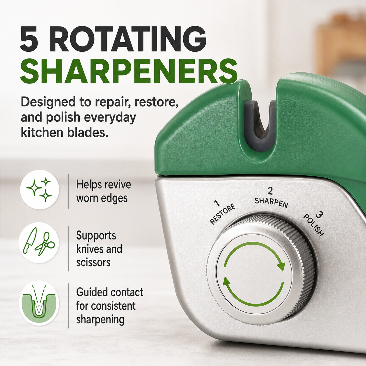 3-Step Dial Knife & Scissor Sharpener