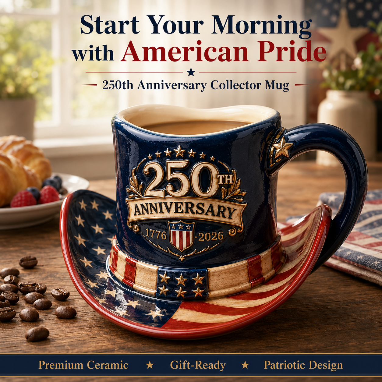 America 250th Anniversary Patriotic Cowboy Hat Mug