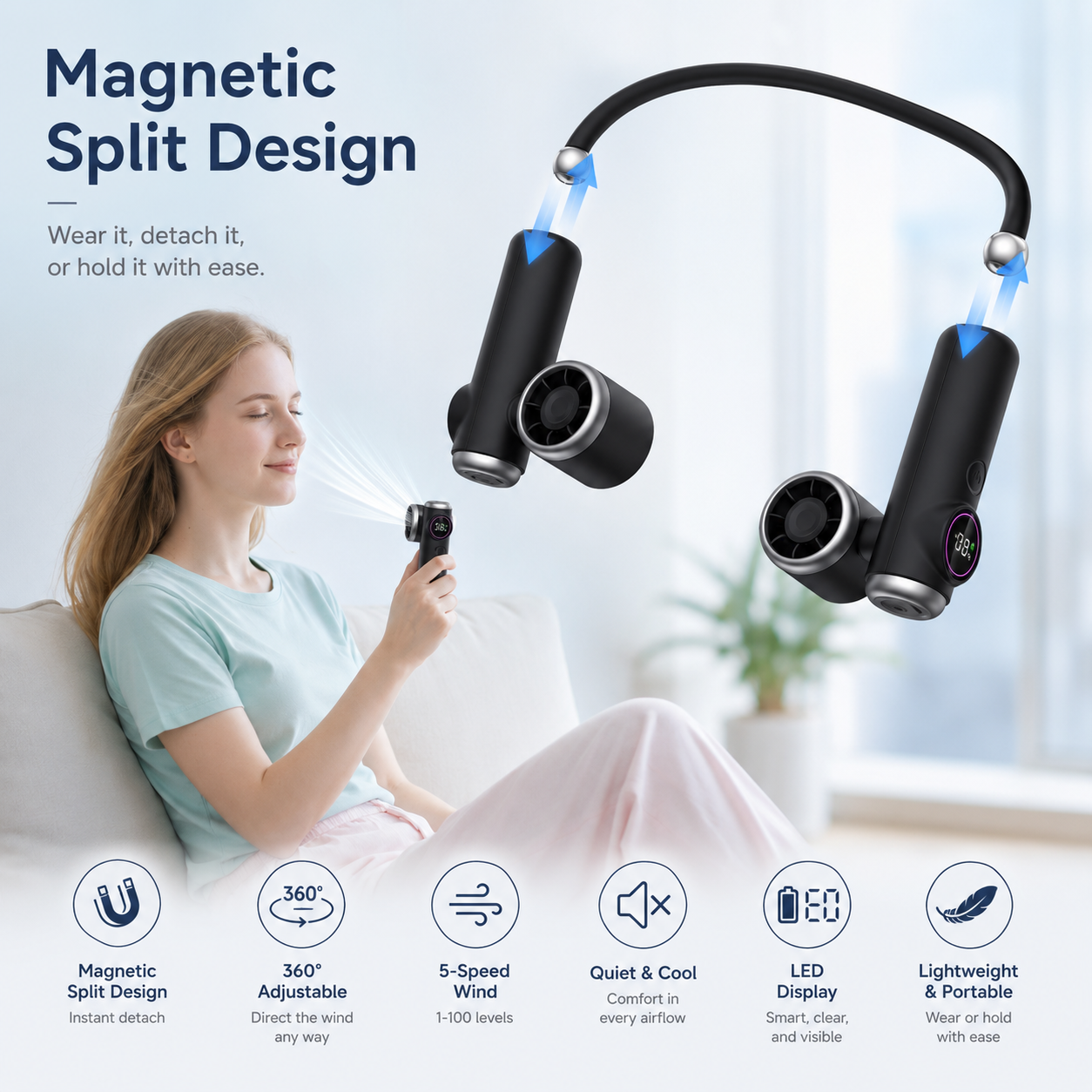 Magnetic Detachable Portable Neck Fan