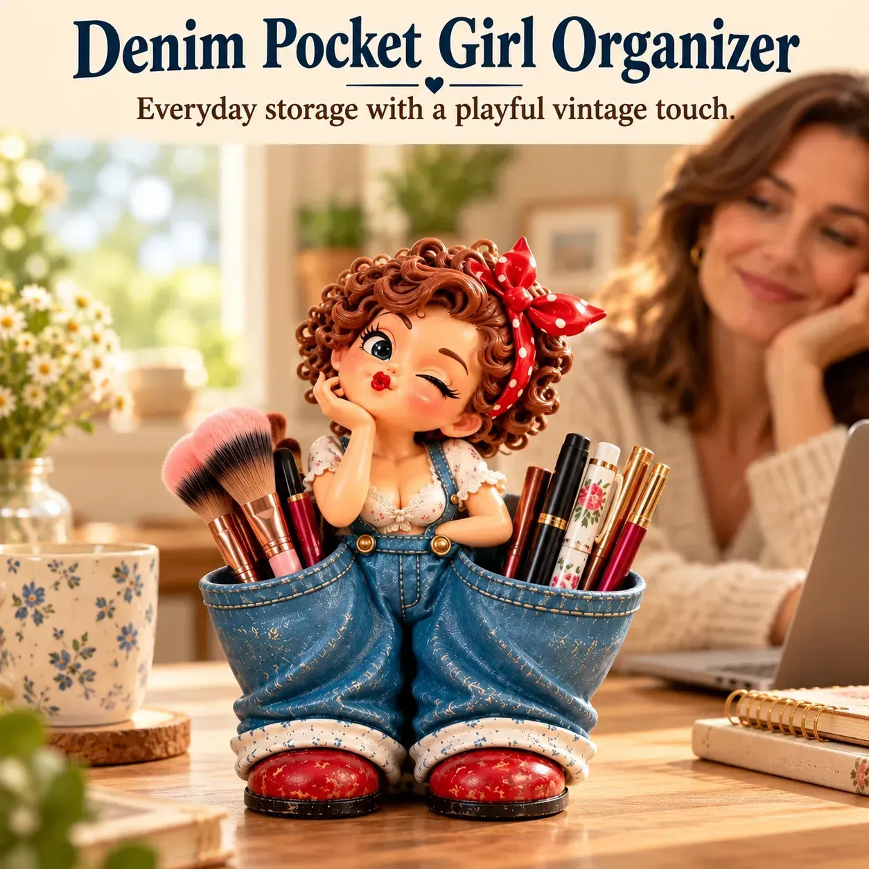 🔥Last Day Sale 49% OFF🏆 Trending Bestseller 💥✨Denim Pocket Girl Desk Organizer