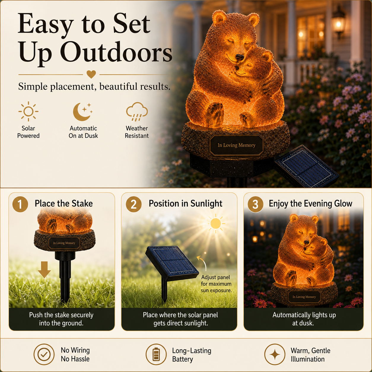 Solar Memorial Garden Light with Plaque